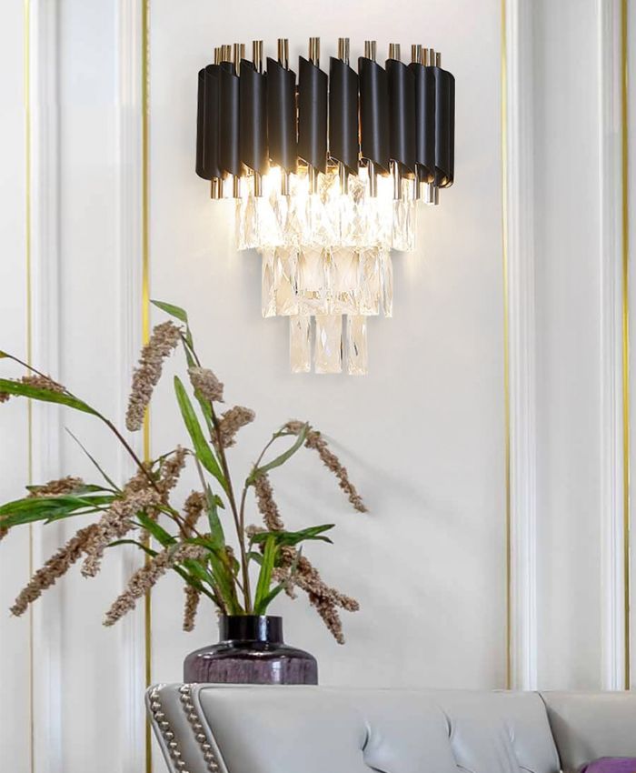 LUXURY CRYSTAL GOLD & BLACK WALL LIGHT