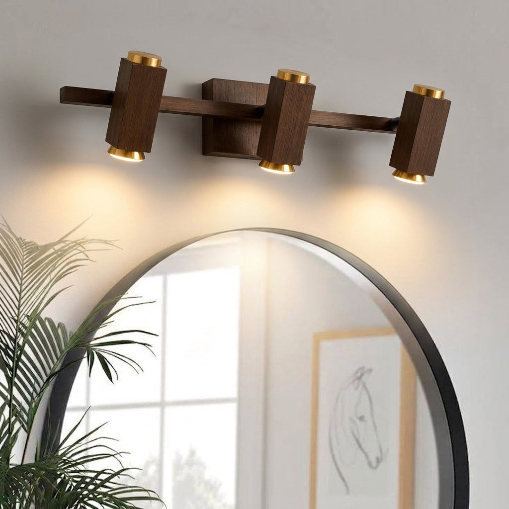 Adjustable Wood & Brass Vanity light | Warm Ambient Glow | Perfect For Powder Room & Master Bathroom | Available in 2 & 3-Head Variants