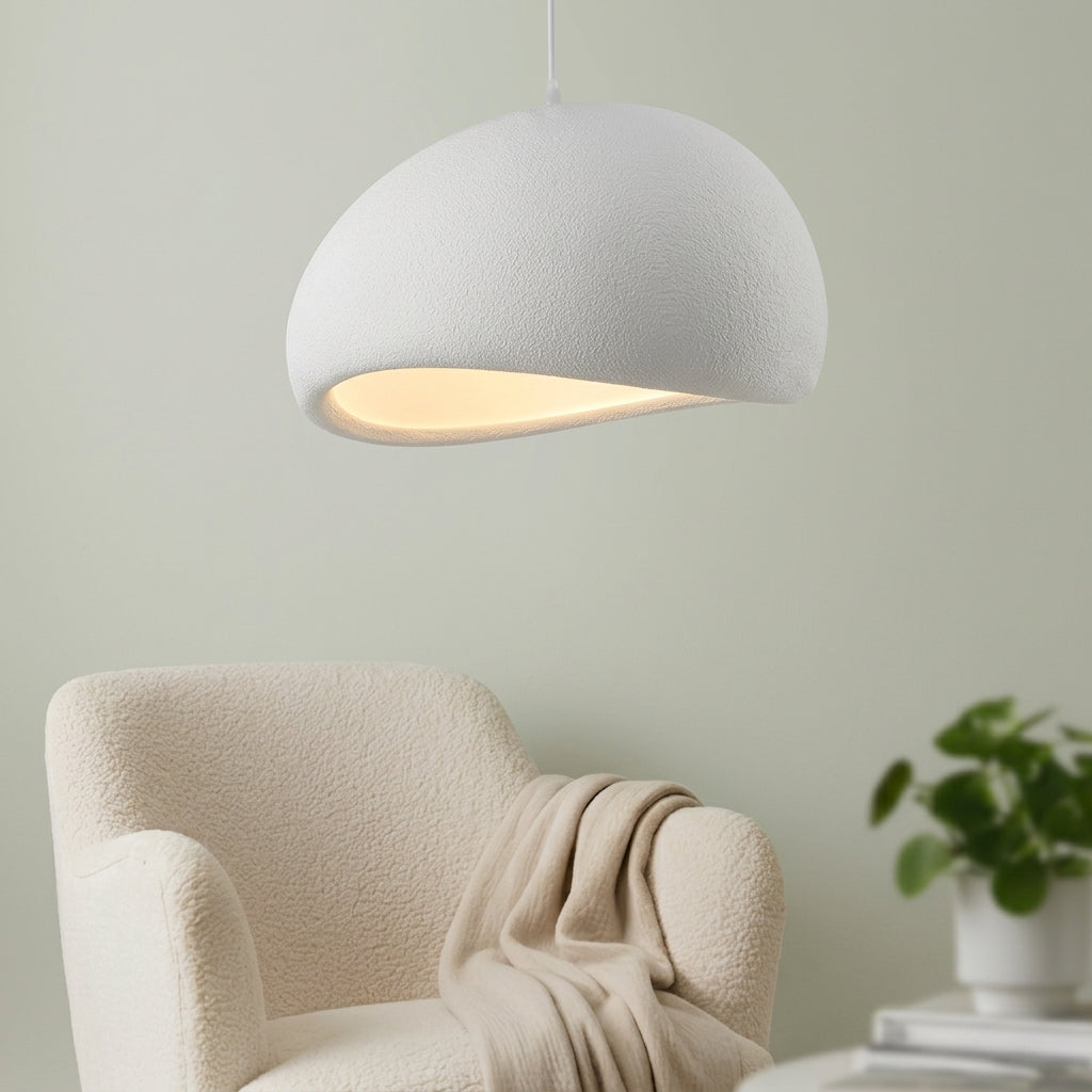 Modern Textured Semi-Sphere Pendant Light – Earthy White Hanging Lamp | Warm White | Perfect for Kitchen island & Living Room