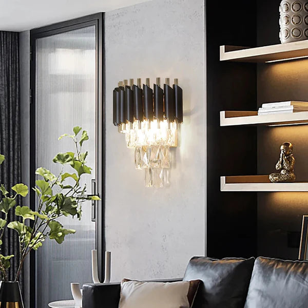 LUXURY CRYSTAL GOLD & BLACK WALL LIGHT