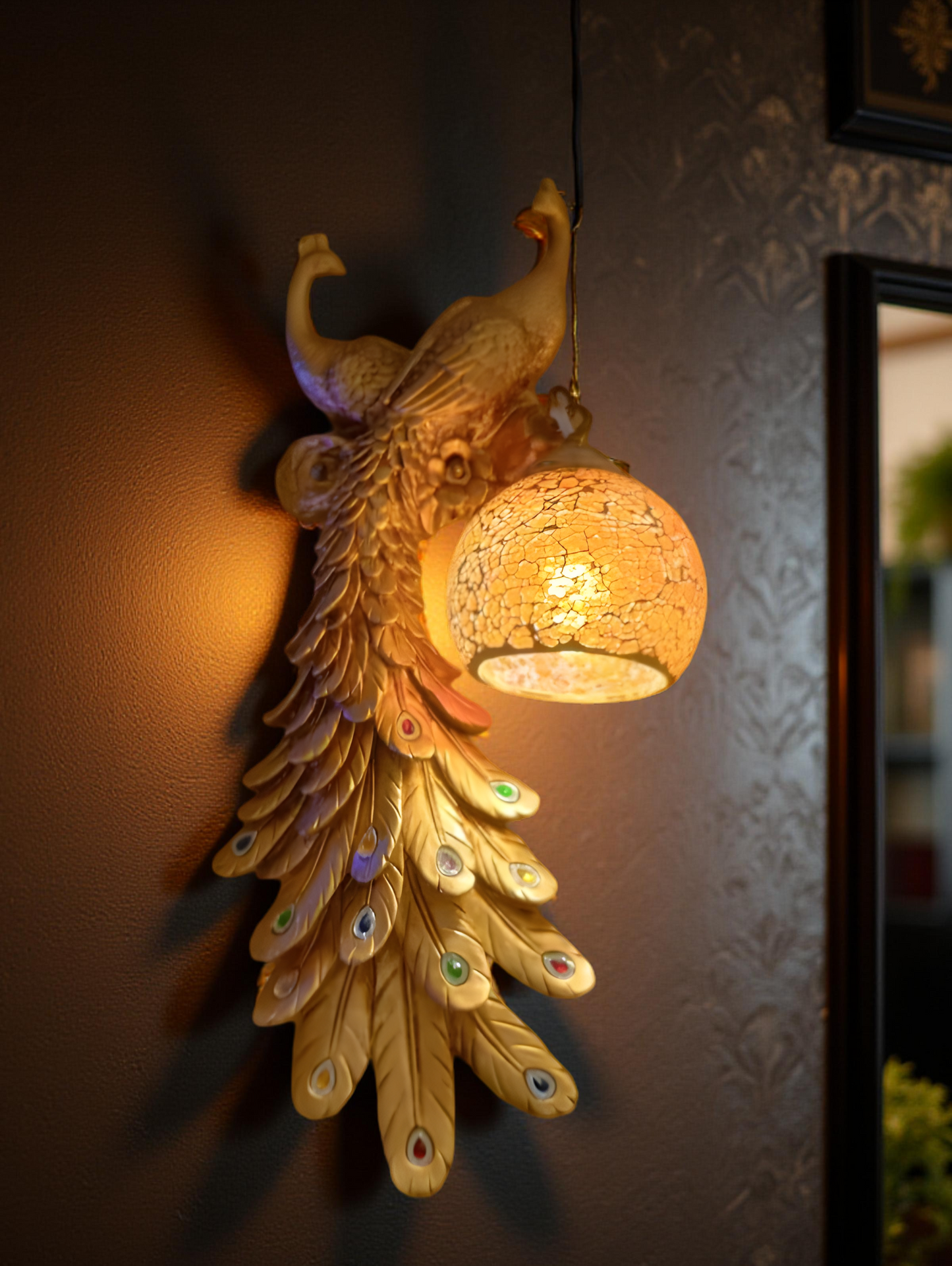 GOLDEN PEACOCK WALL LIGHT