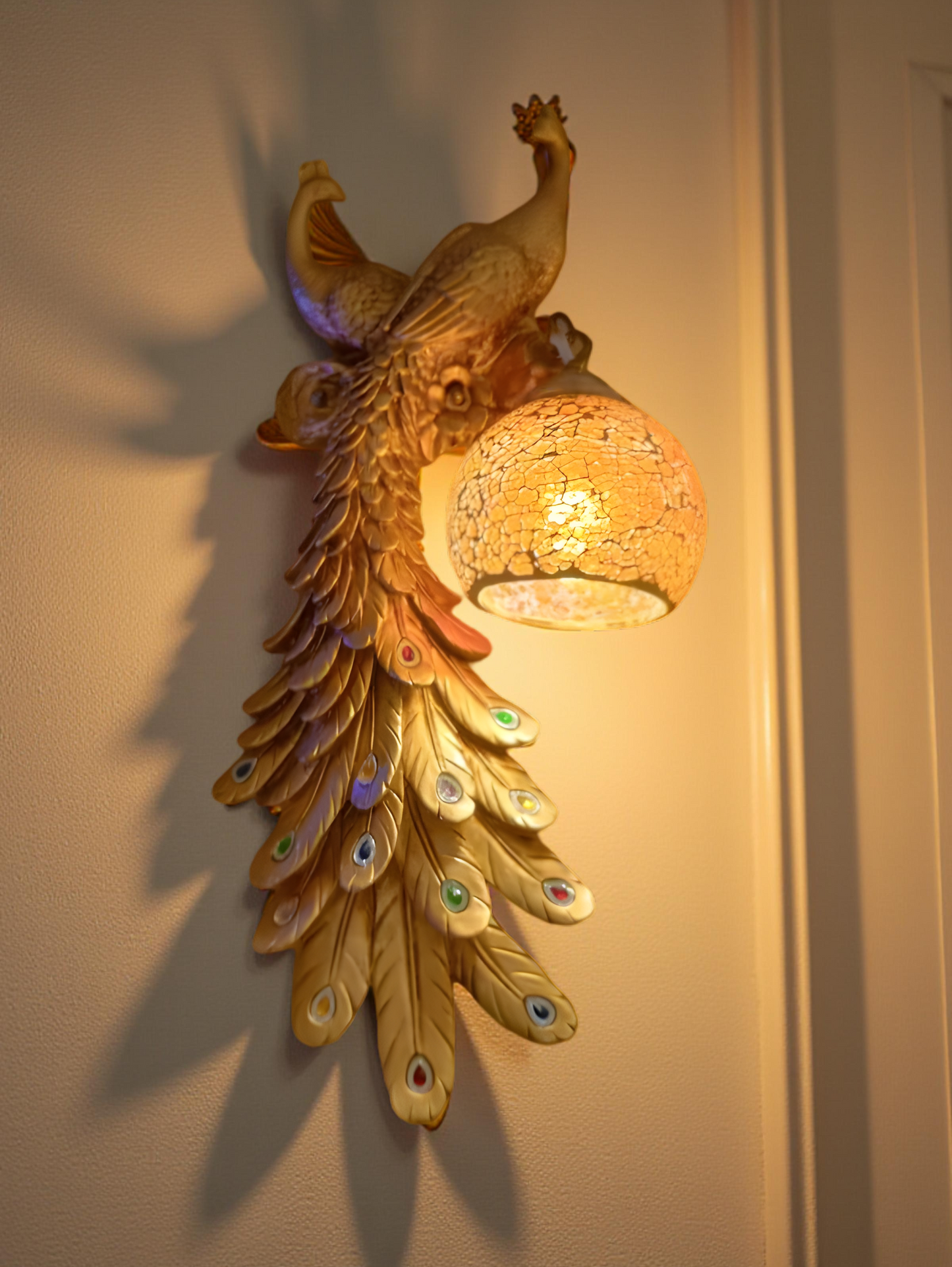GOLDEN PEACOCK WALL LIGHT