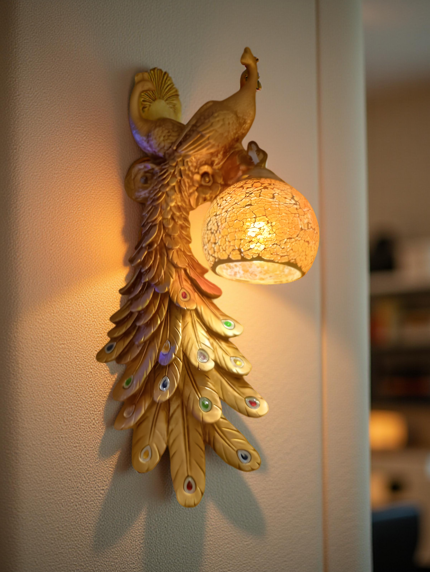GOLDEN PEACOCK WALL LIGHT