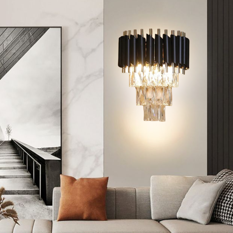 LUXURY CRYSTAL GOLD & BLACK WALL LIGHT