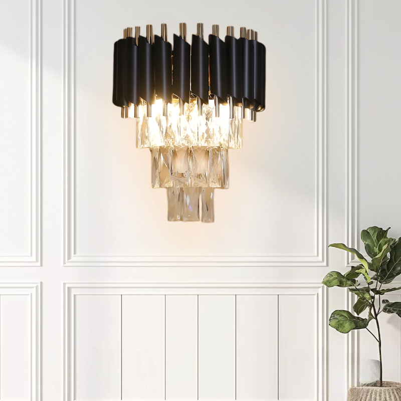 LUXURY CRYSTAL GOLD & BLACK WALL LIGHT