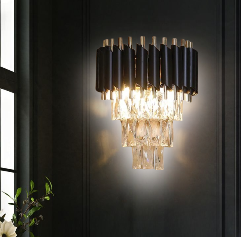 LUXURY CRYSTAL GOLD & BLACK WALL LIGHT