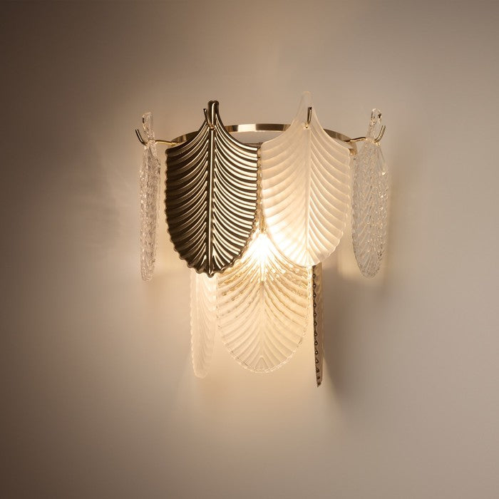 ELEGANT WHITE & GOLD FEATHER WALL SCONCE