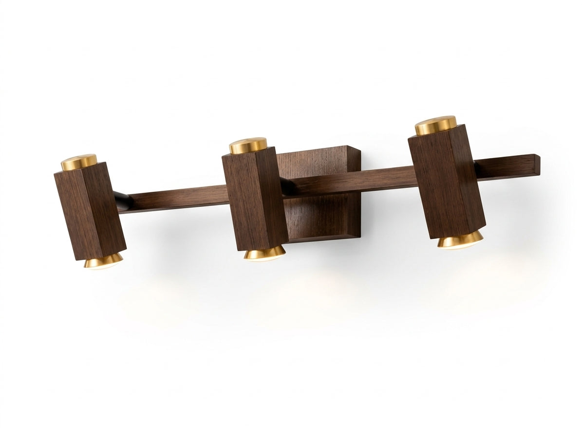 Adjustable Wood & Brass Vanity light | Warm Ambient Glow | Perfect For Powder Room & Master Bathroom | Available in 2 & 3-Head Variants
