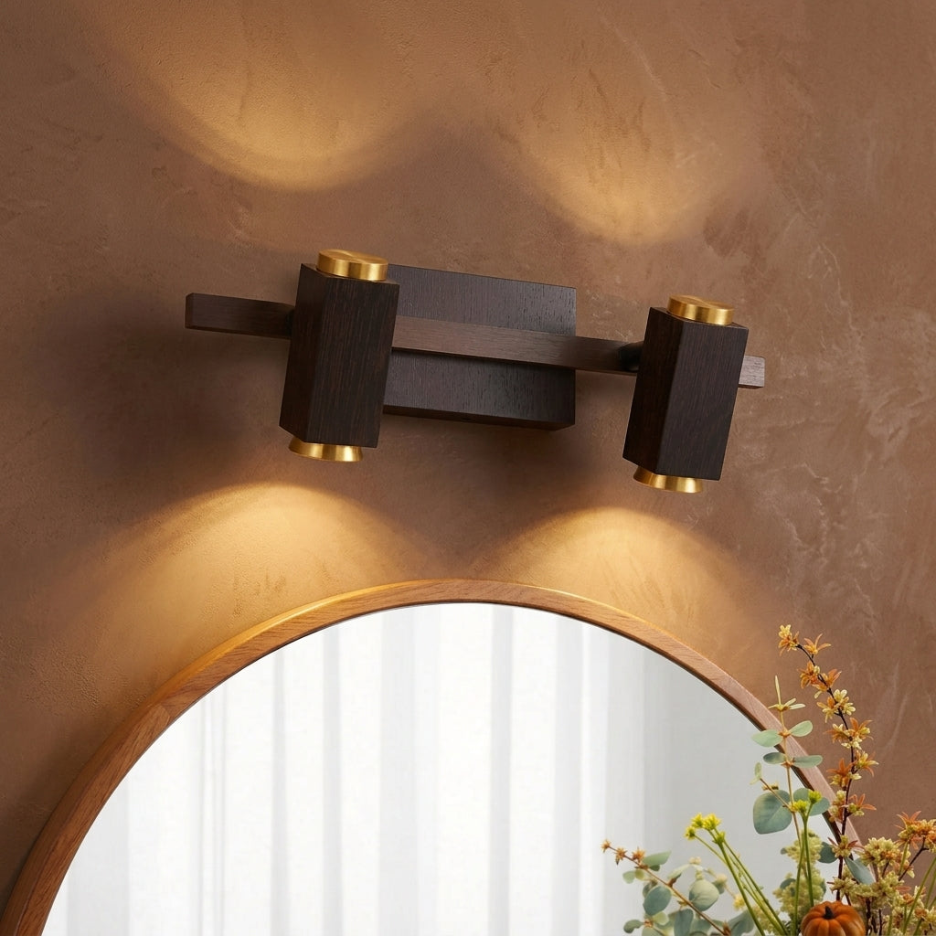 Adjustable Wood & Brass Vanity light | Warm Ambient Glow | Perfect For Powder Room & Master Bathroom | Available in 2 & 3-Head Variants