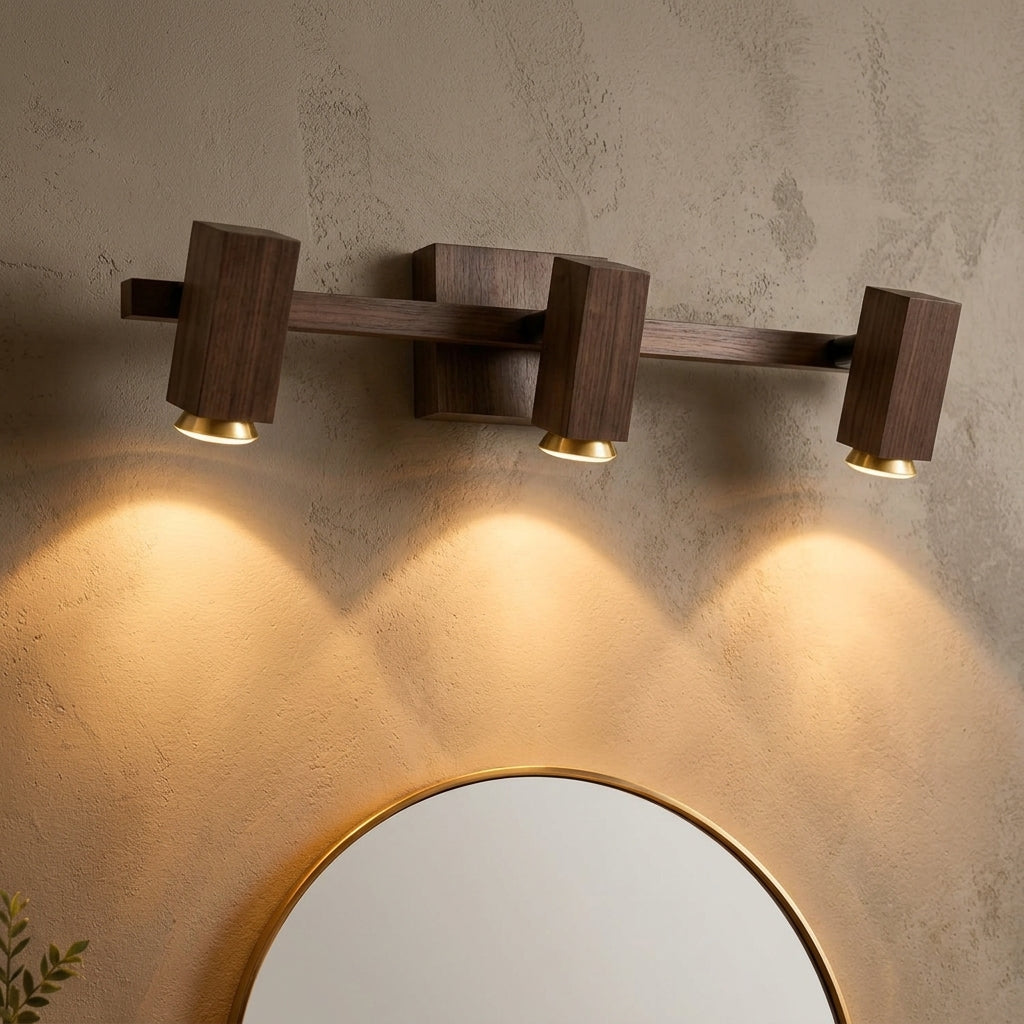 Adjustable Wood & Brass Vanity light | Warm Ambient Glow | Perfect For Powder Room & Master Bathroom | Available in 2 & 3-Head Variants