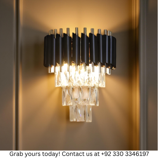 LUXURY CRYSTAL GOLD & BLACK WALL LIGHT