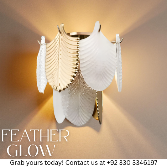 ELEGANT WHITE & GOLD FEATHER WALL SCONCE