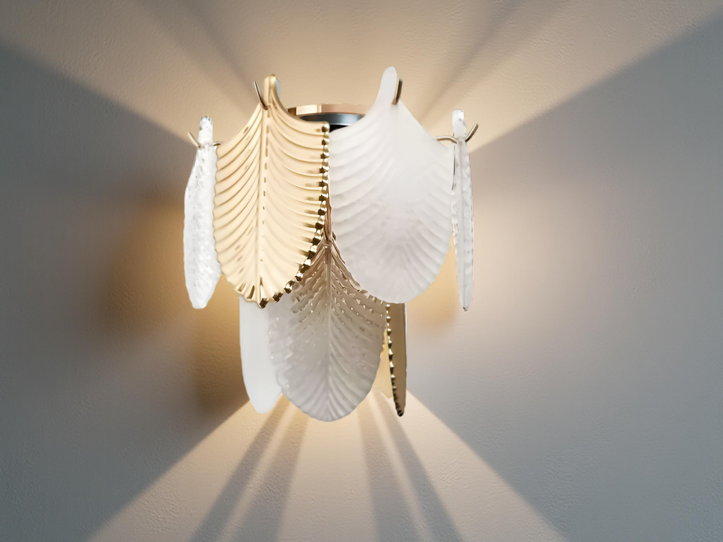 ELEGANT WHITE & GOLD FEATHER WALL SCONCE