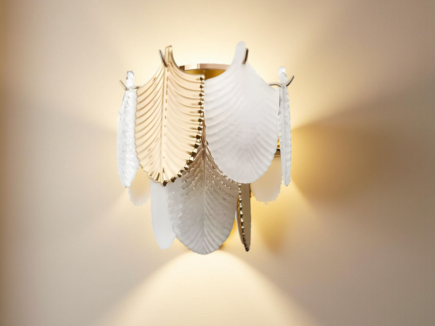 ELEGANT WHITE & GOLD FEATHER WALL SCONCE