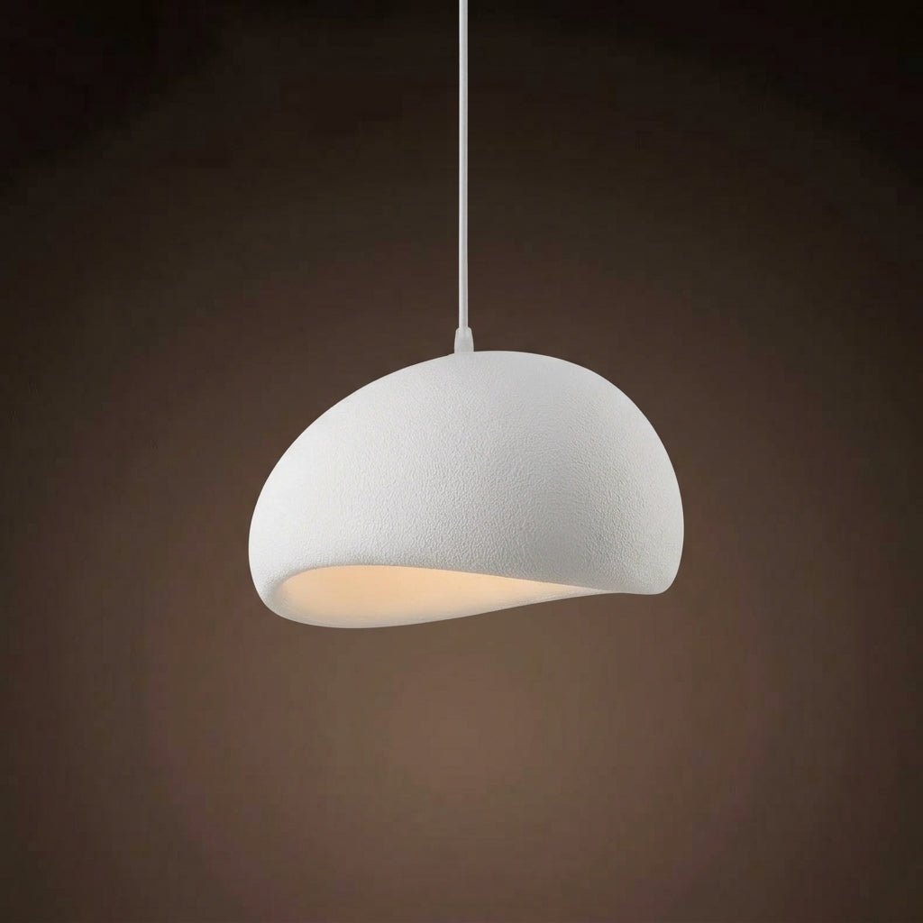 Modern Textured Semi-Sphere Pendant Light – Earthy White Hanging Lamp | Warm White | Perfect for Kitchen island & Living Room