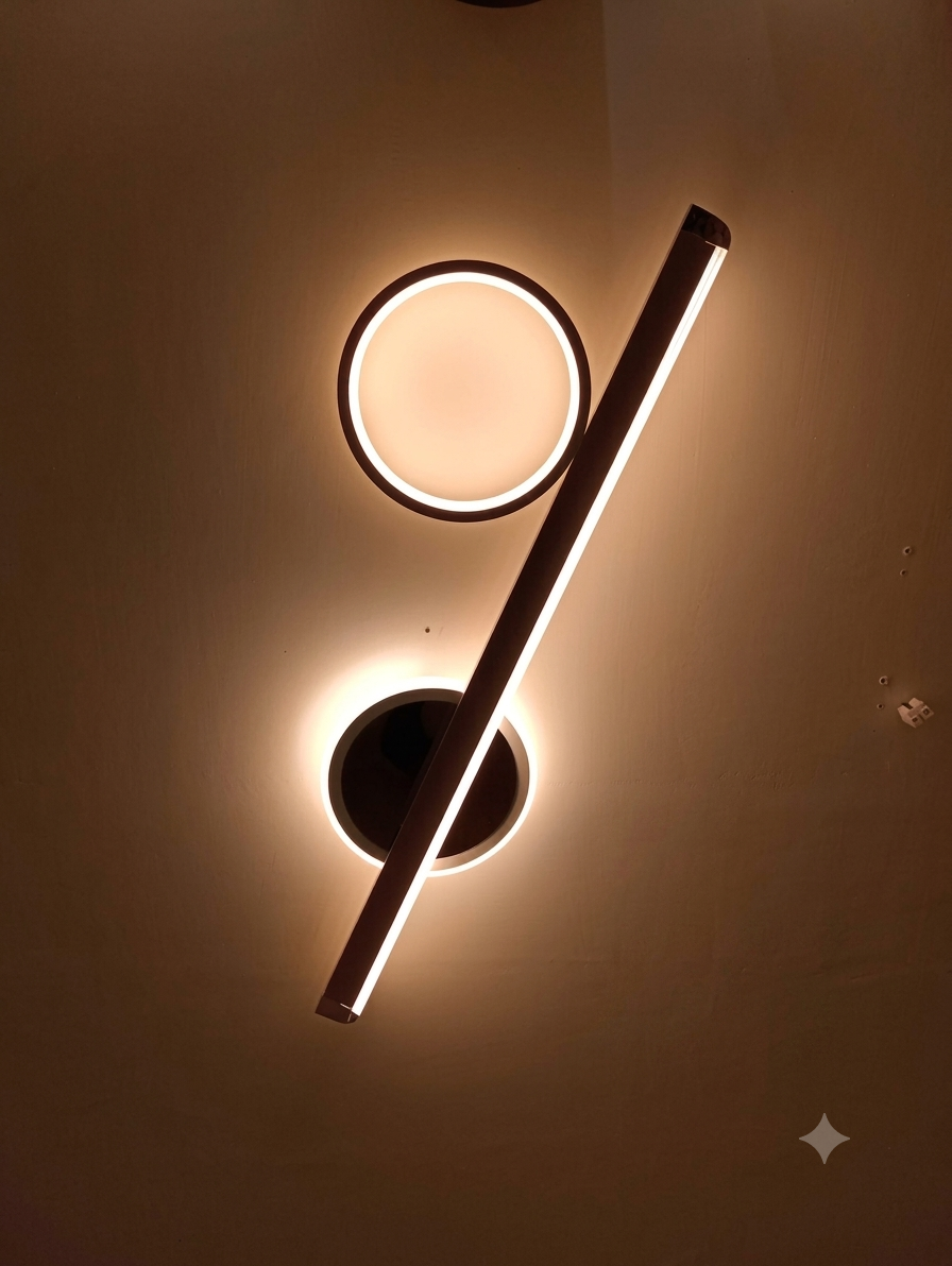 Percentage Modern LED Wall Sconce | Natural Light Wood Finish| 2-Way Ring & Bar Lighting | Warm White Ambient Light
