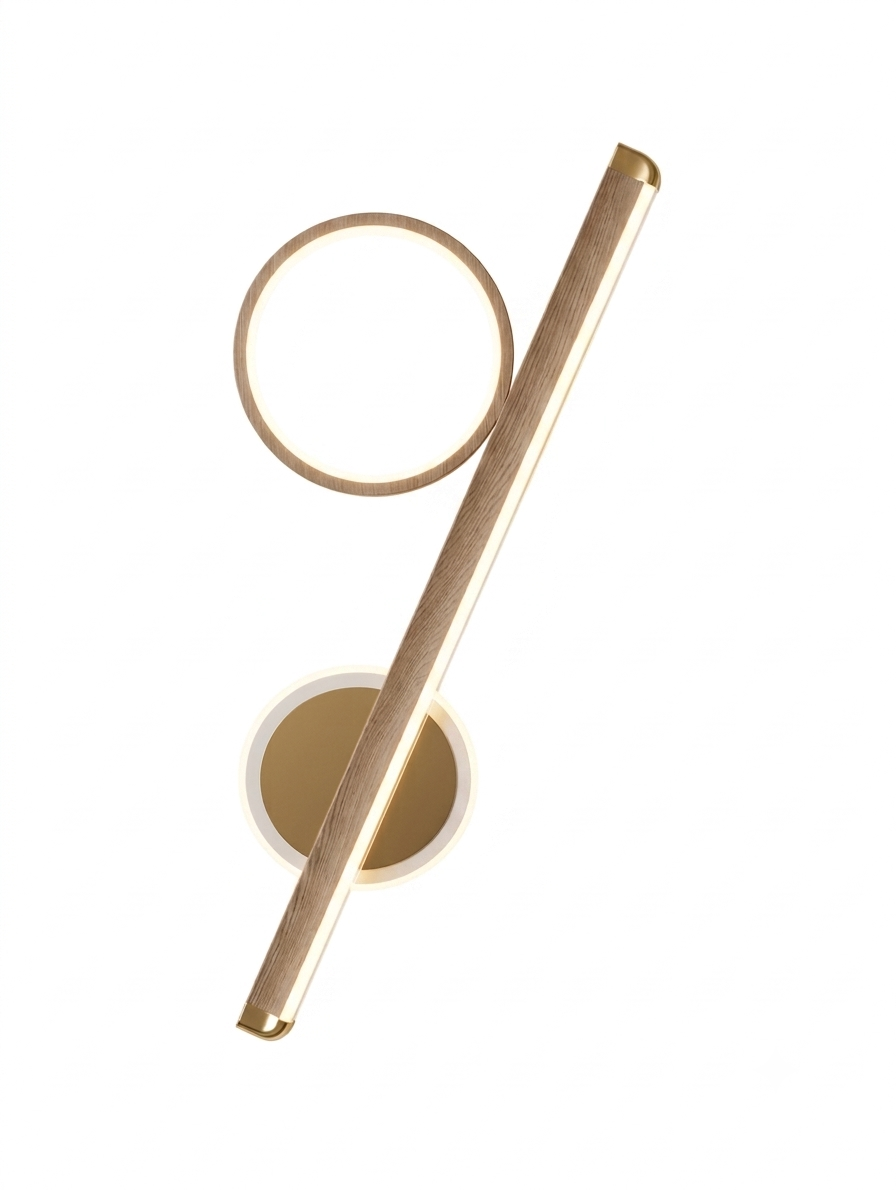 Percentage Modern LED Wall Sconce | Natural Light Wood Finish| 2-Way Ring & Bar Lighting | Warm White Ambient Light